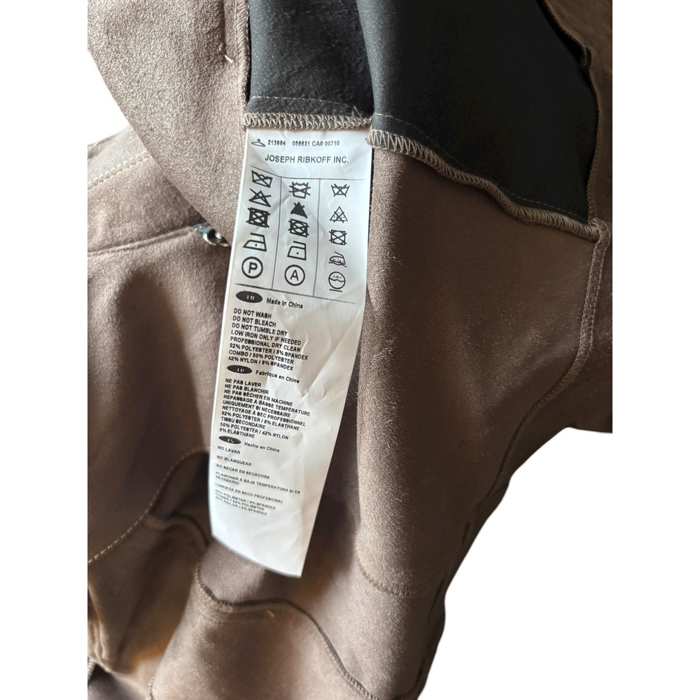 Joseph Ribkoff Brown Faux Suede & Zipper Moto Jacket Sequin Lace Panel Size M - Picture 9 of 9
